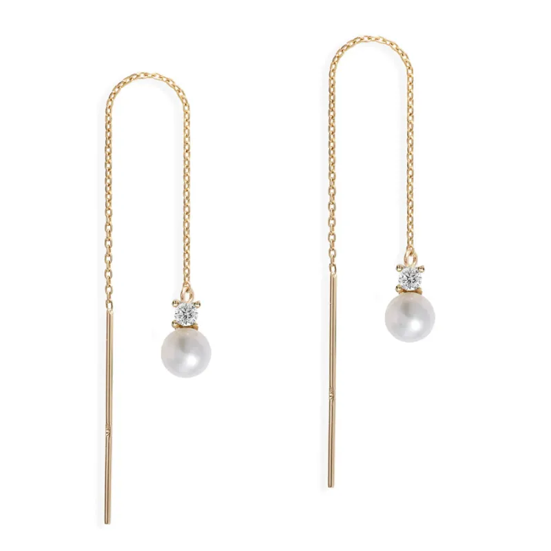 Petite Pearl Diamond Threader Earrings sold by POPPY FINCH
