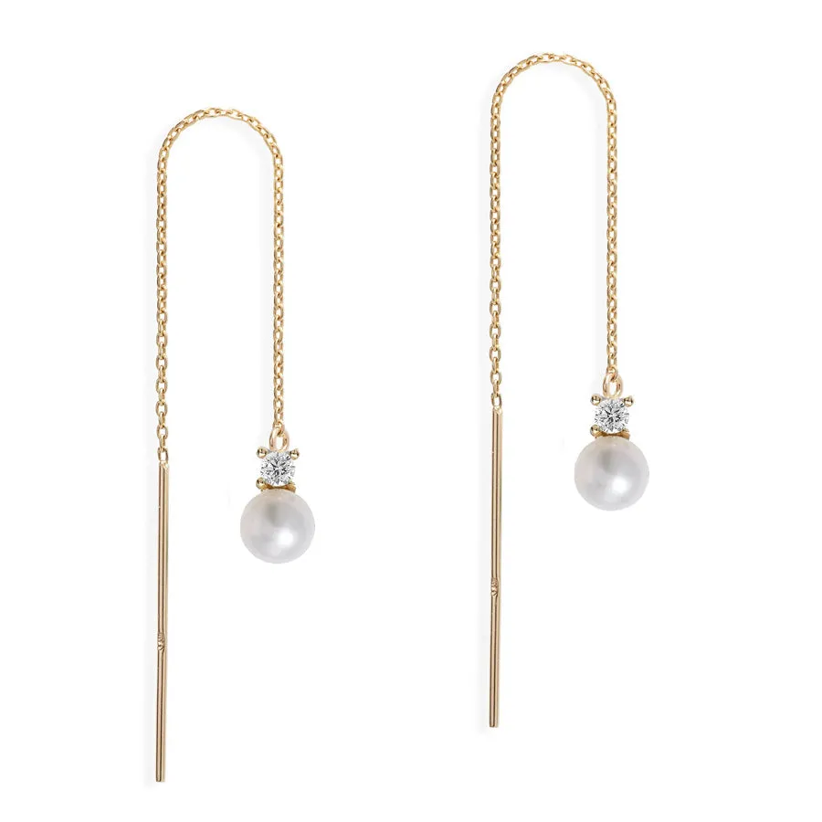 Petite Pearl Diamond Threader Earrings sold by POPPY FINCH