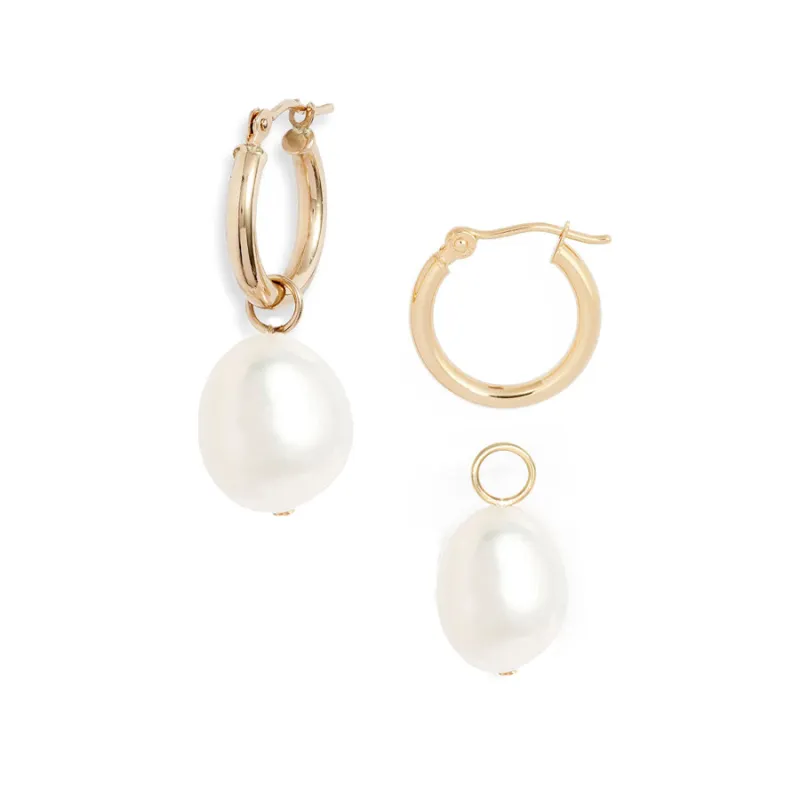 Small Gold Hoop Removable Oval Pearl Earrings sold by POPPY FINCH