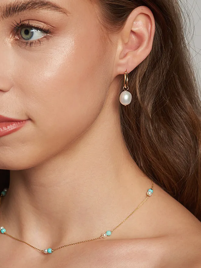 Small Gold Hoop Removable Oval Pearl Earrings sold by POPPY FINCH product image thumbnail 2