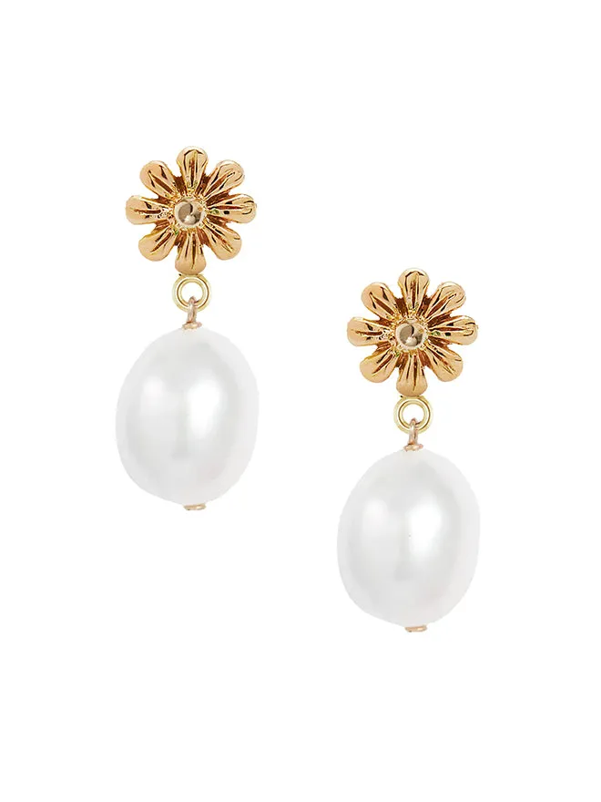 Gold Daisy Pearl Earrings sold by POPPY FINCH