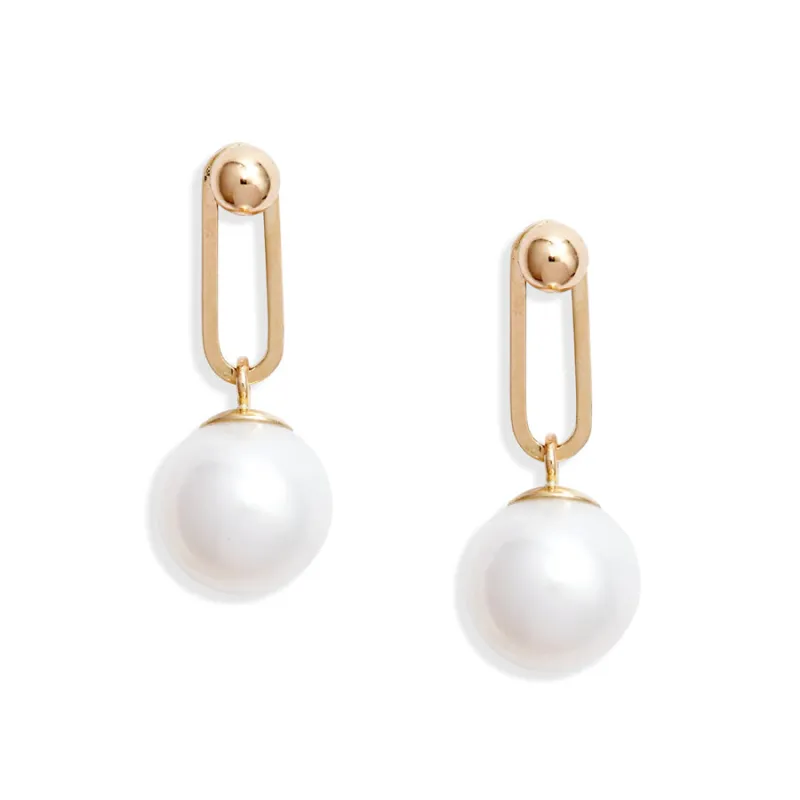 Gold Dot Link Pearl Earrings sold by POPPY FINCH