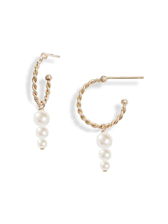Triple Pearl Twisted Hoop Earrings sold by POPPY FINCH
