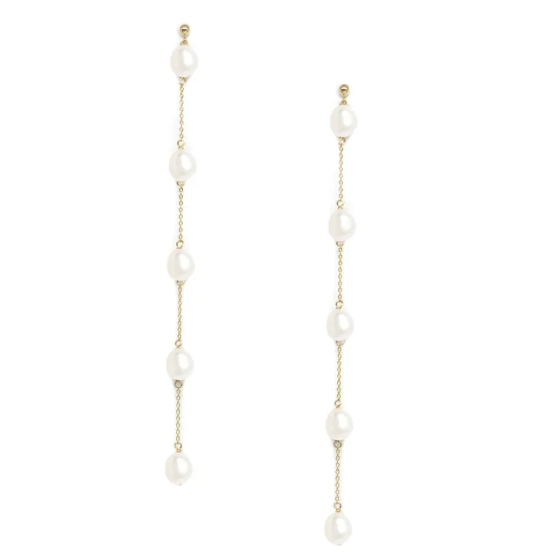 Long Oval Pearl Linear Earrings sold by POPPY FINCH