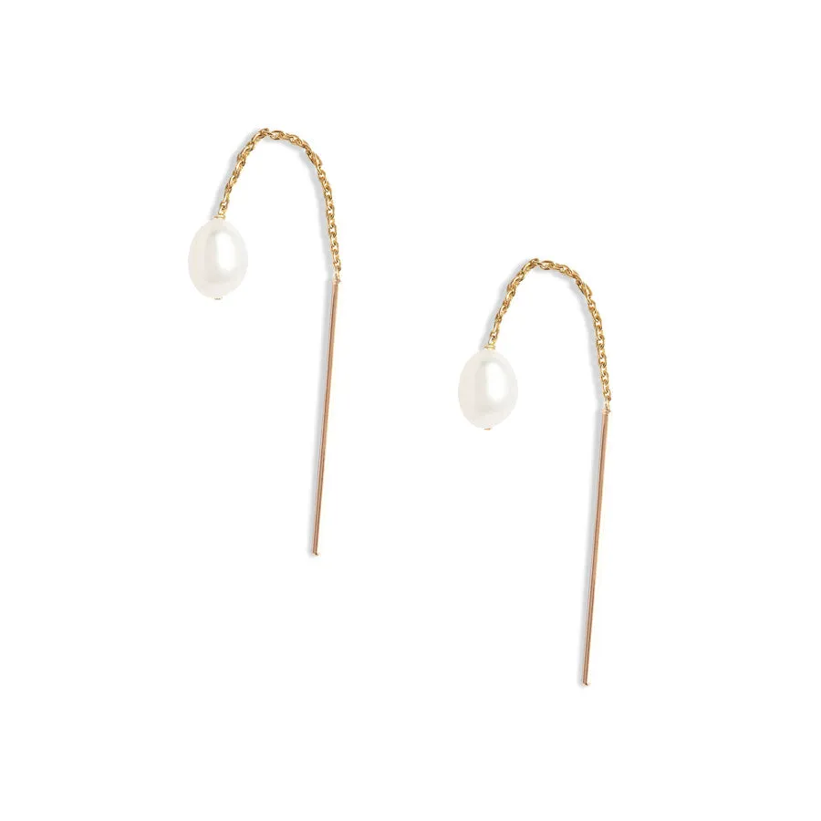 Petite Oval Pearl Threader Earrings sold by POPPY FINCH
