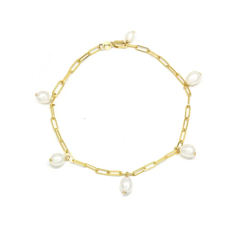 Petite Link Chain Oval Pearl Bracelet sold by POPPY FINCH
