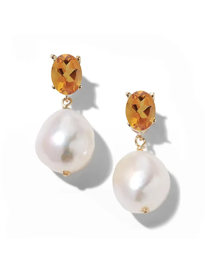 Oval Gem Baroque Pearl Earrings sold by POPPY FINCH product image thumbnail 4