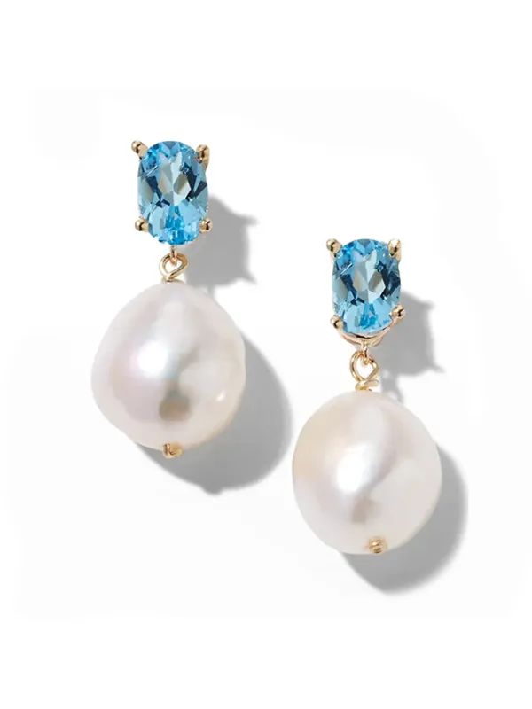 Oval Gem Baroque Pearl Earrings sold by POPPY FINCH
