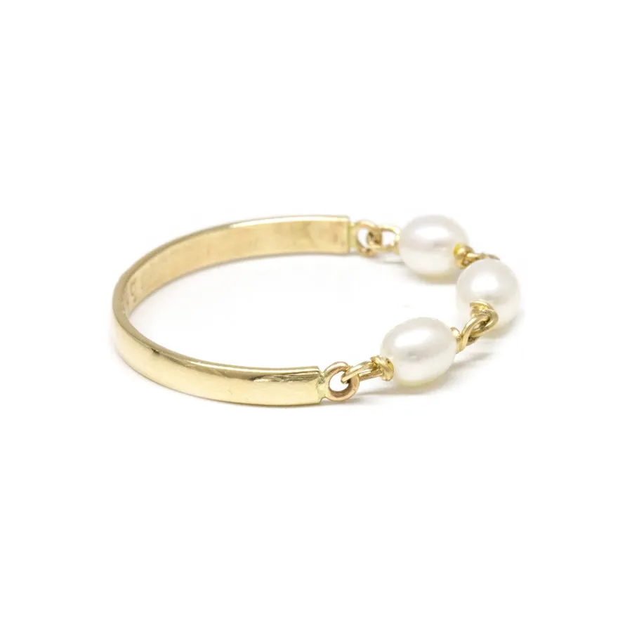 Contrast Petite Pearl Gold Band Ring sold by POPPY FINCH product image thumbnail 3