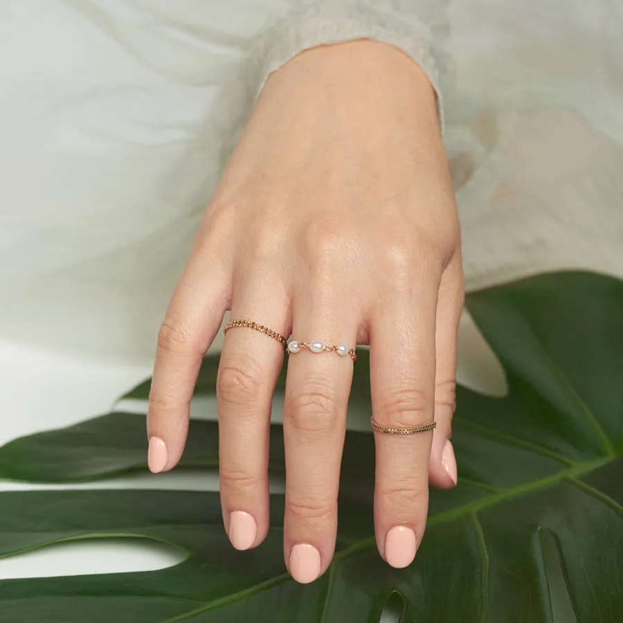 Contrast Petite Pearl Gold Band Ring sold by POPPY FINCH product image thumbnail 2