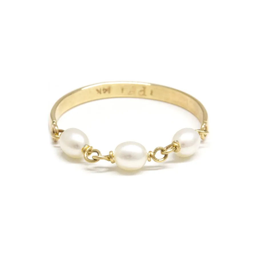 Contrast Petite Pearl Gold Band Ring sold by POPPY FINCH
