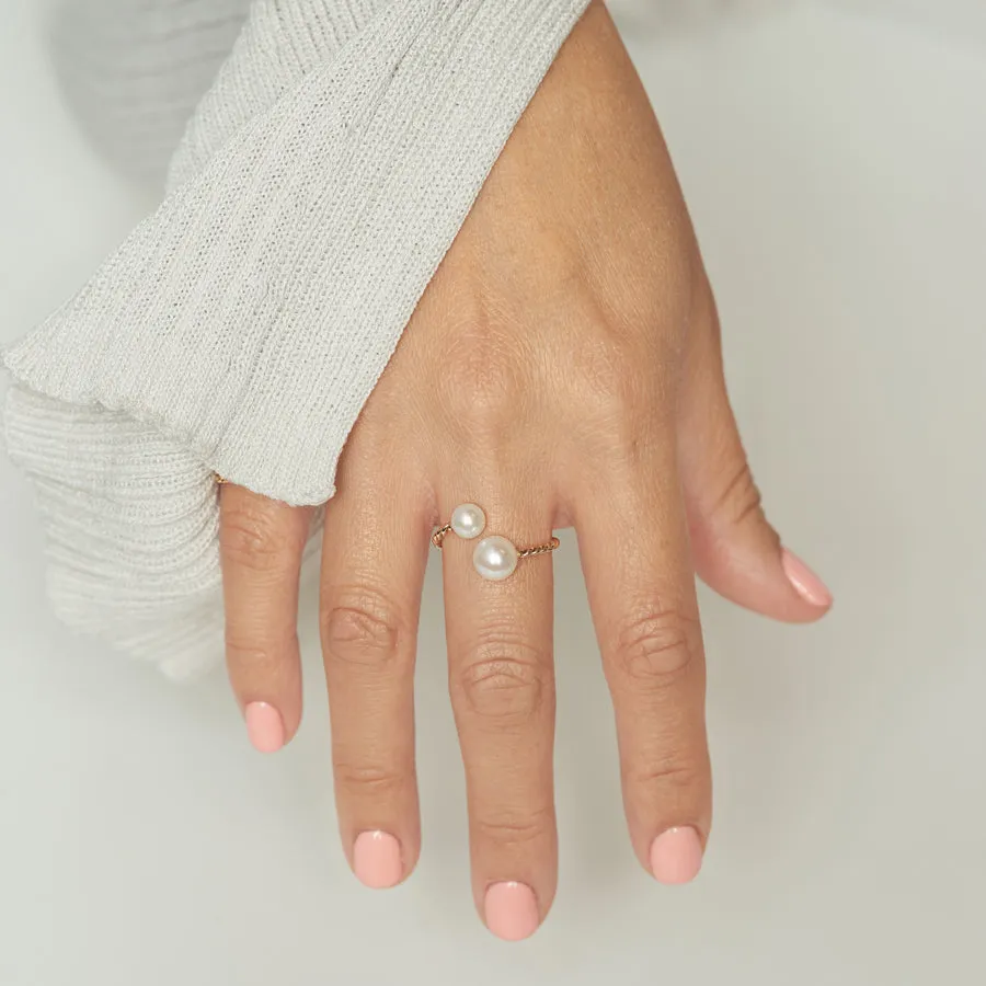 Twisted Double Pearl Open Ring sold by POPPY FINCH product image thumbnail 3