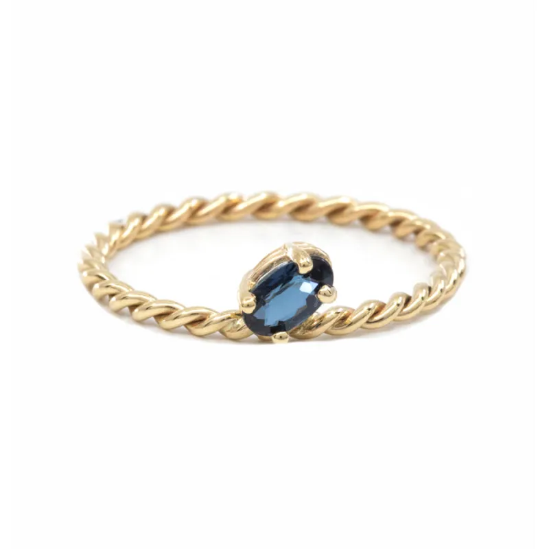 Slanted Blue Sapphire Twisted Ring sold by POPPY FINCH