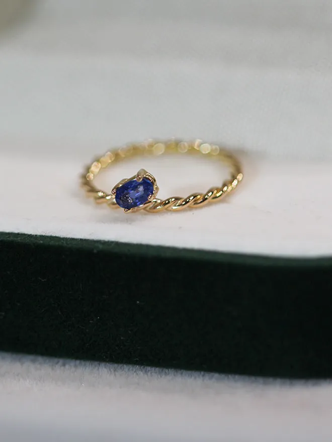Slanted Blue Sapphire Twisted Ring sold by POPPY FINCH product image thumbnail 3