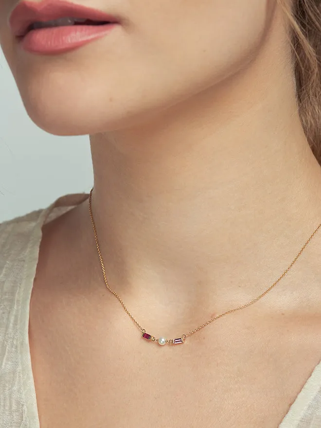 Baguette Ruby Pink Sapphire Pearl Necklace sold by POPPY FINCH product image thumbnail 2
