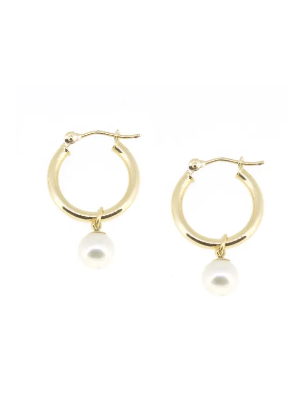 Small Gold Hoop Pearl Earrings sold by POPPY FINCH