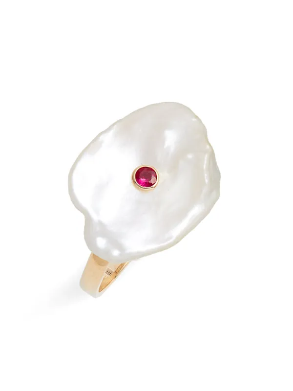 Petal Pearl Ruby Ring sold by POPPY FINCH