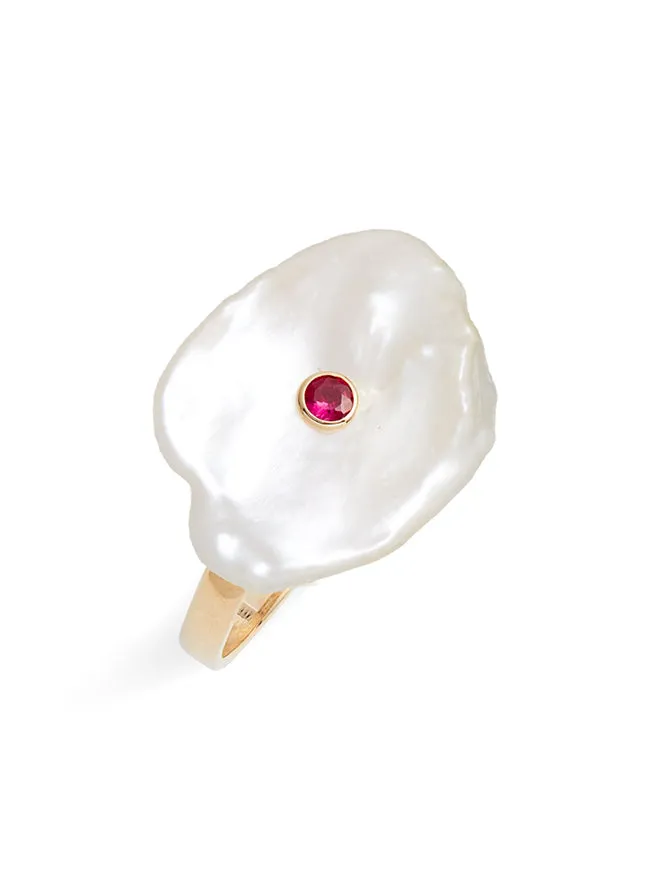 Petal Pearl Ruby Ring sold by POPPY FINCH