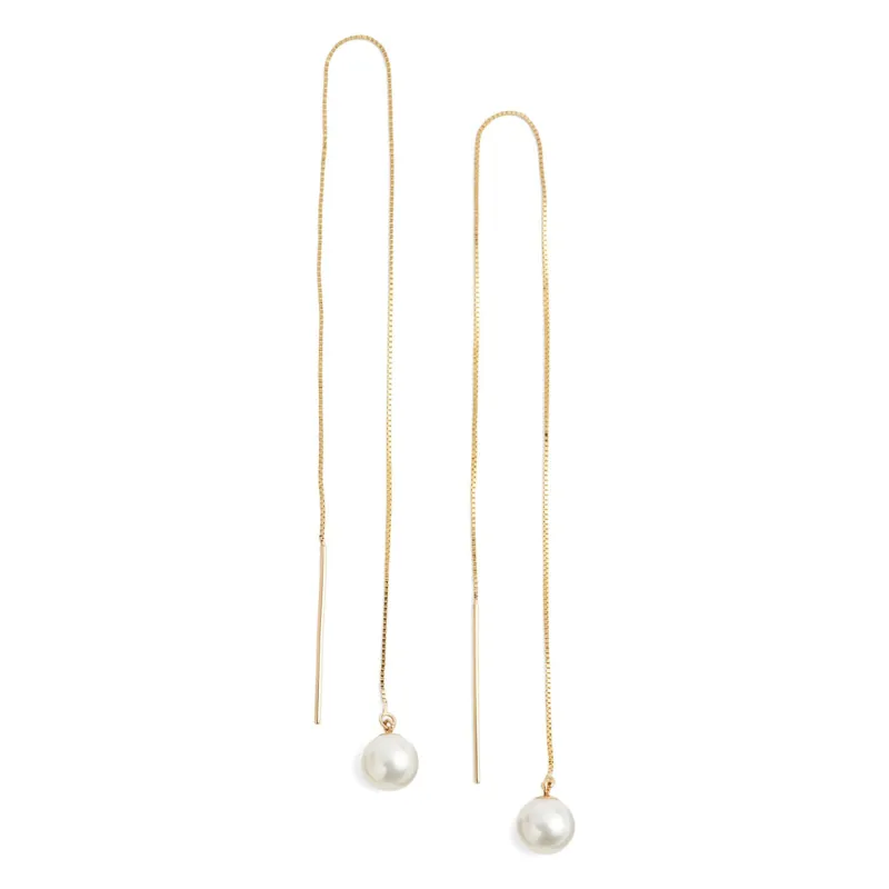 Long Pearl Threader Earrings made by POPPY FINCH