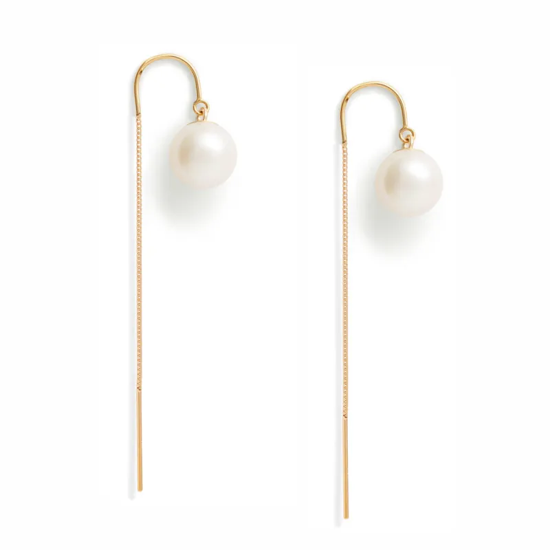 White Pearl Threader Earrings made by POPPY FINCH