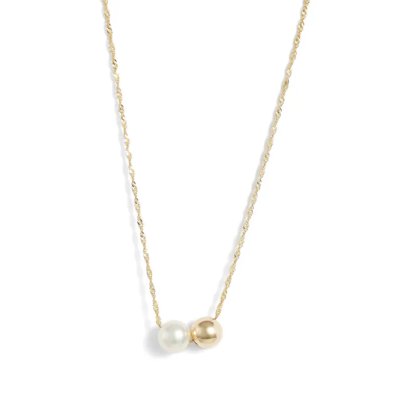 Gold Pearl Duo Pendant Necklace sold by POPPY FINCH