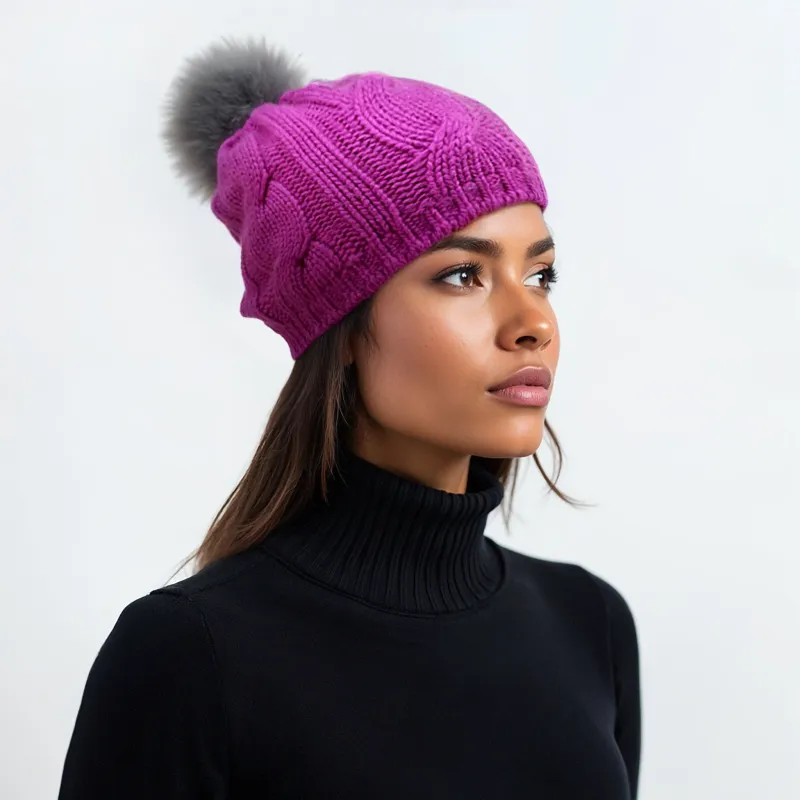 CABLE HAT WITH POM sold by Portolano