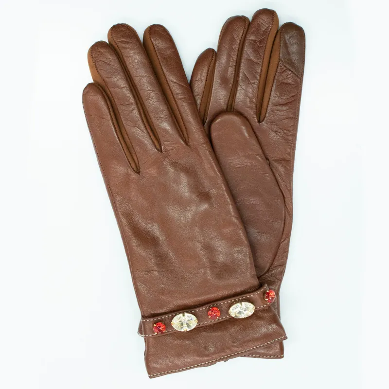 TECH LEATHER GLOVES WITH STONES sold by Portolano