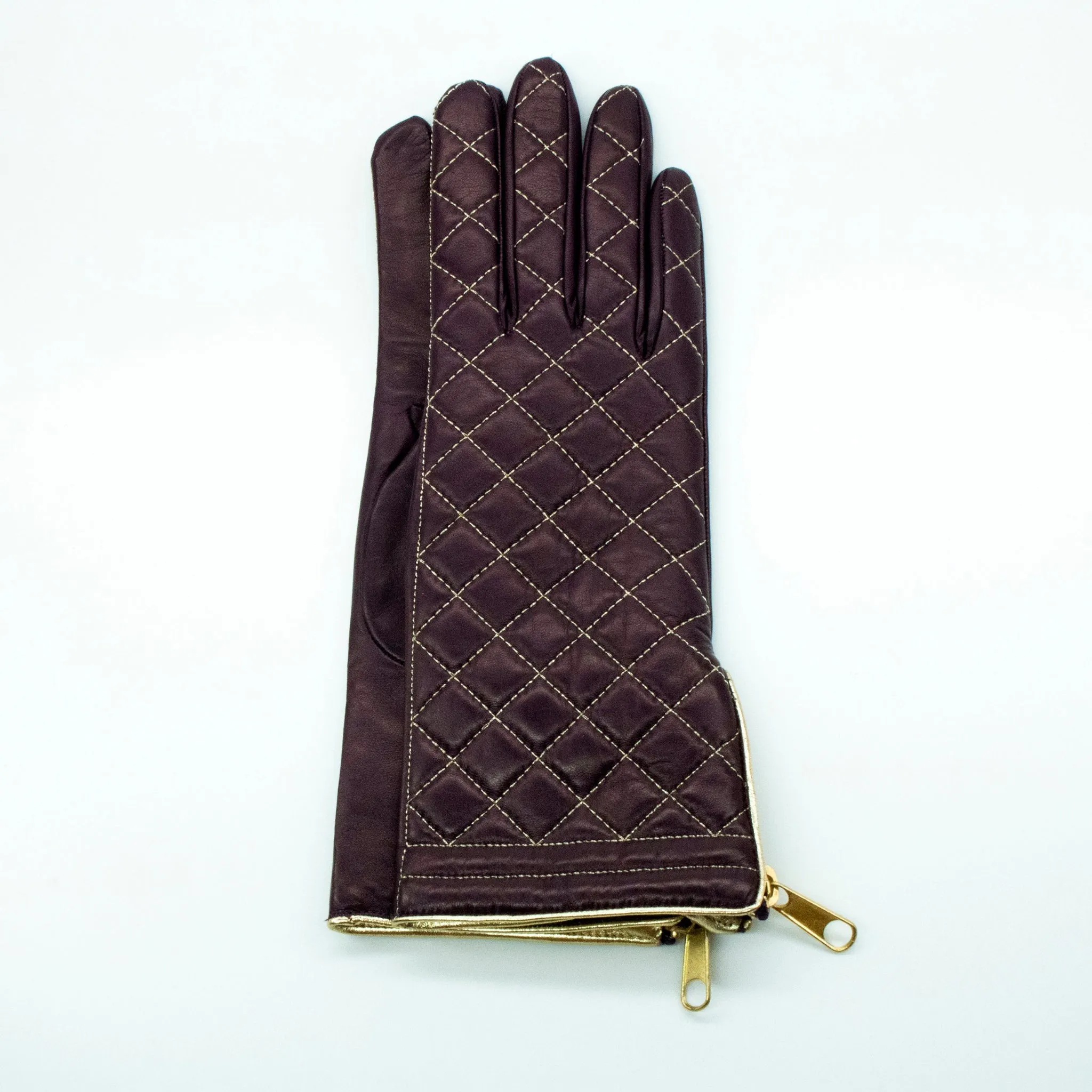 QUILTED LEATHER GLOVES WITH ZIPPER sold by Portolano