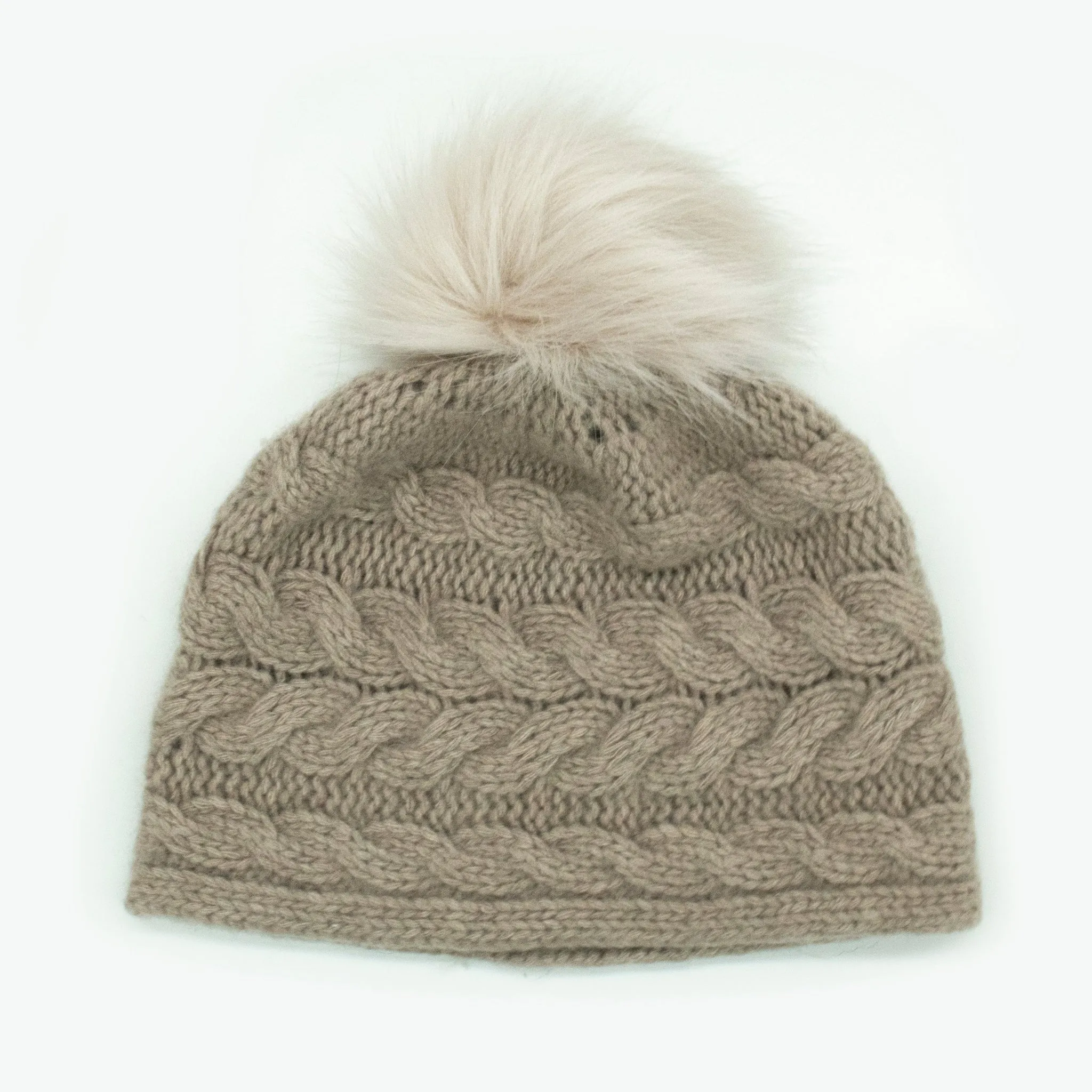 CASHMERE CHUNKY BEANIE IN CABLE DESIGN AND POM sold by Portolano product image thumbnail 2