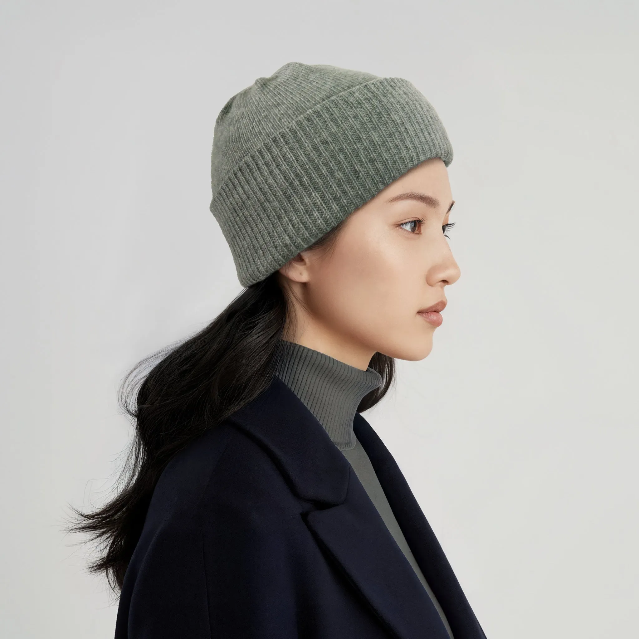 CASHMERE BEANIE HAT WITH RIBBED CUFF sold by Portolano
