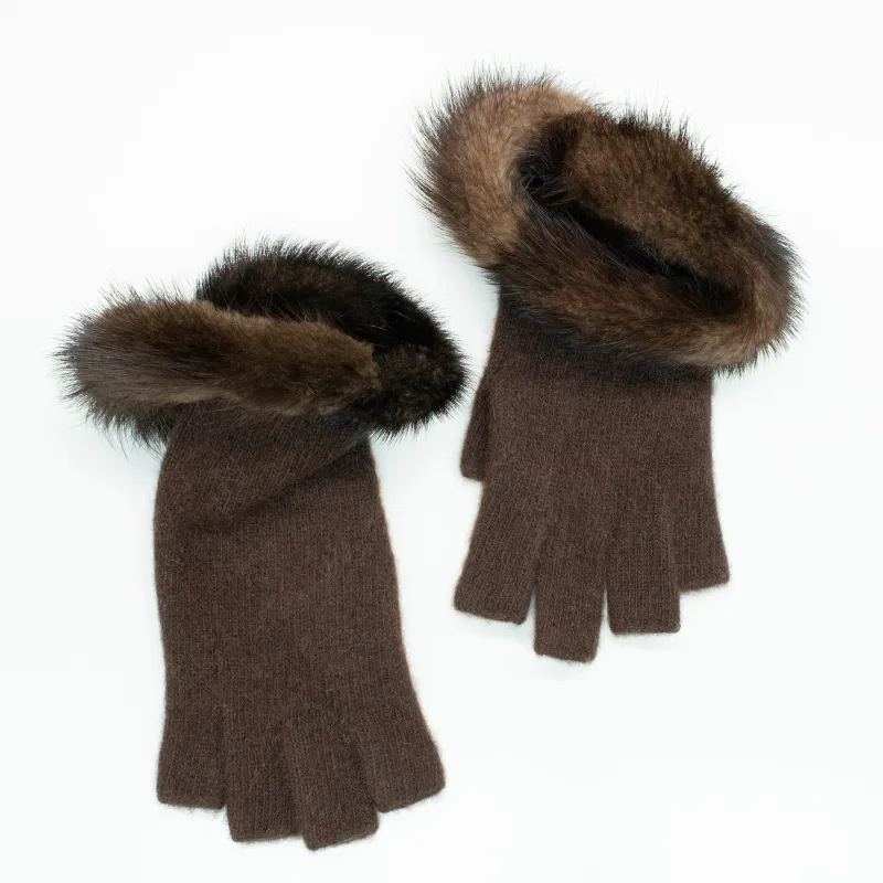 CASHMERE GLOVES WITH MINK TRIM made by Portolano