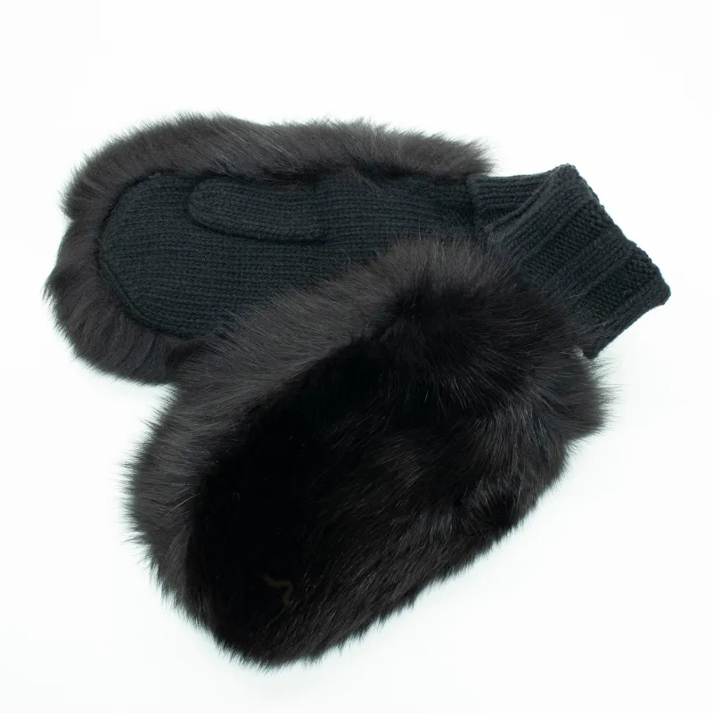 CASHMERE MITTEN WITH FUR TRIM made by Portolano