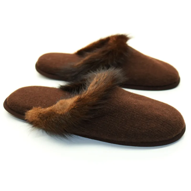 CASHMERE SLIPPERS WITH MINK TRIM sold by Portolano
