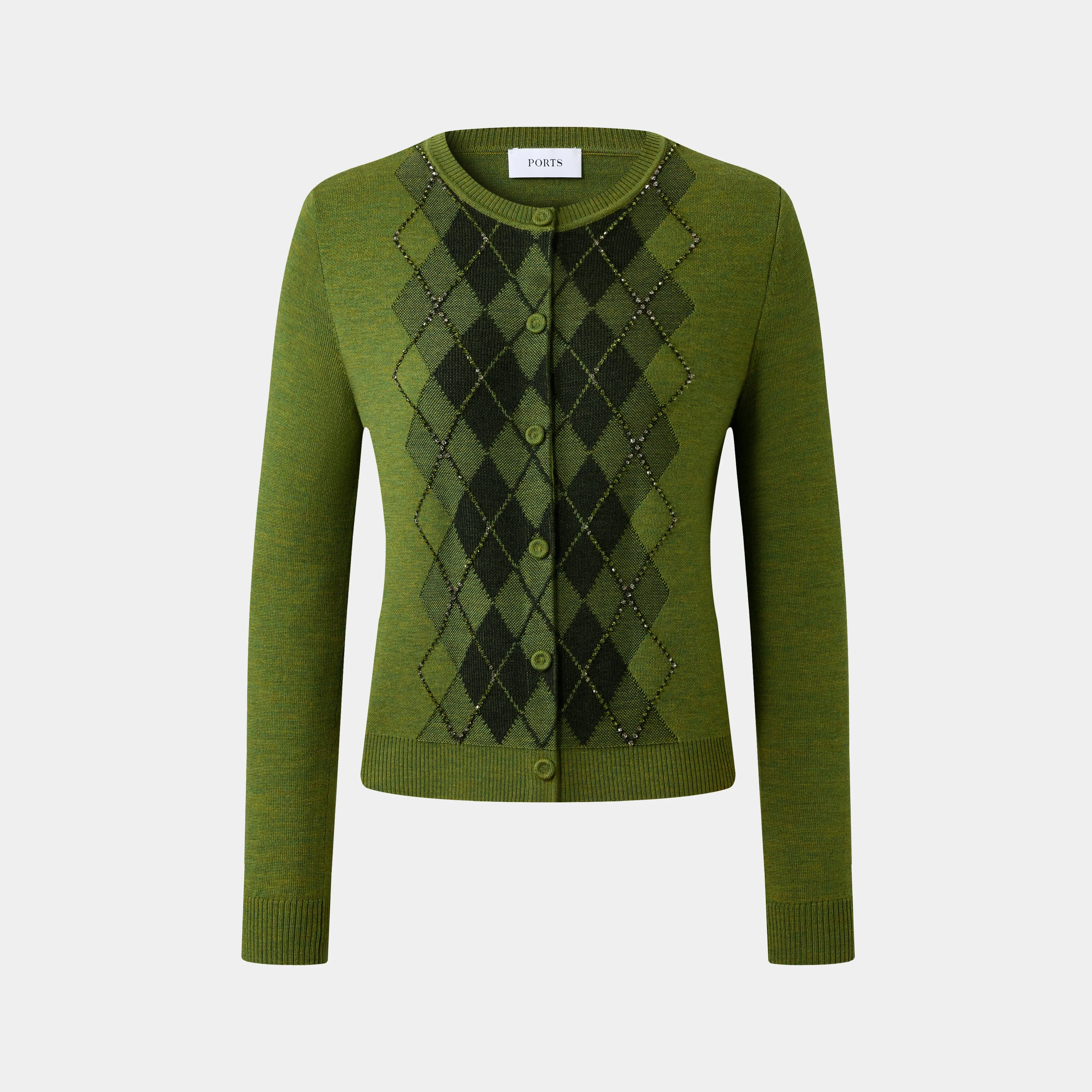 FROST GREEN ARGYLE CARDIGAN sold by Ports 1961