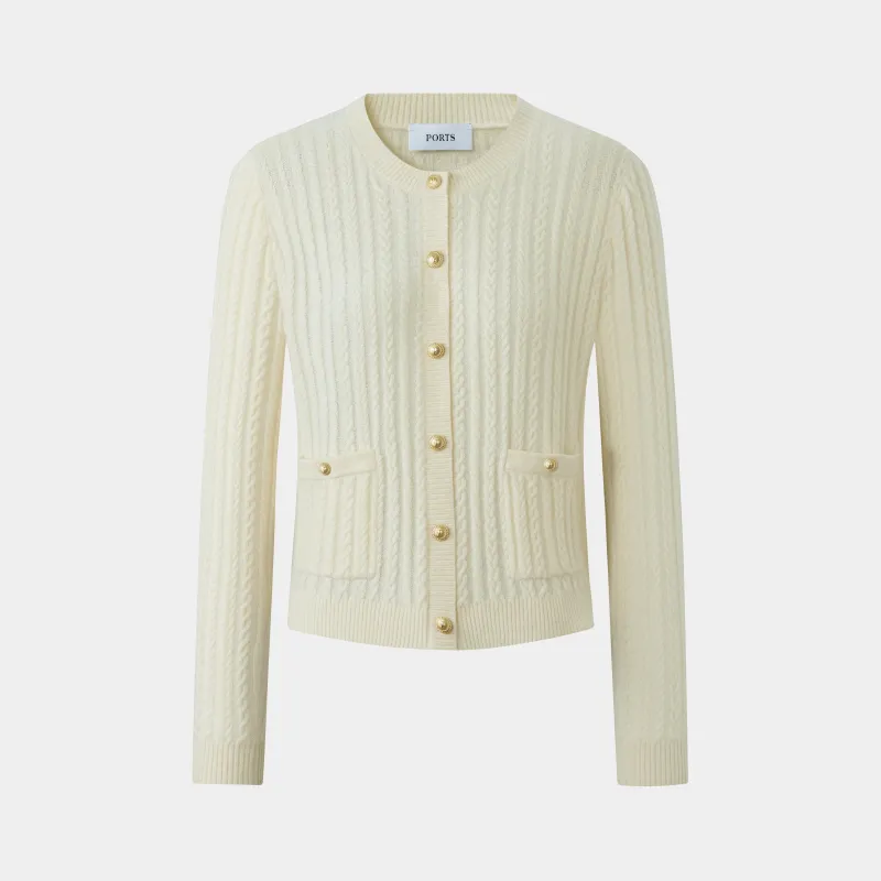WHITE CABLE KNIT CARDIGAN sold by Ports 1961
