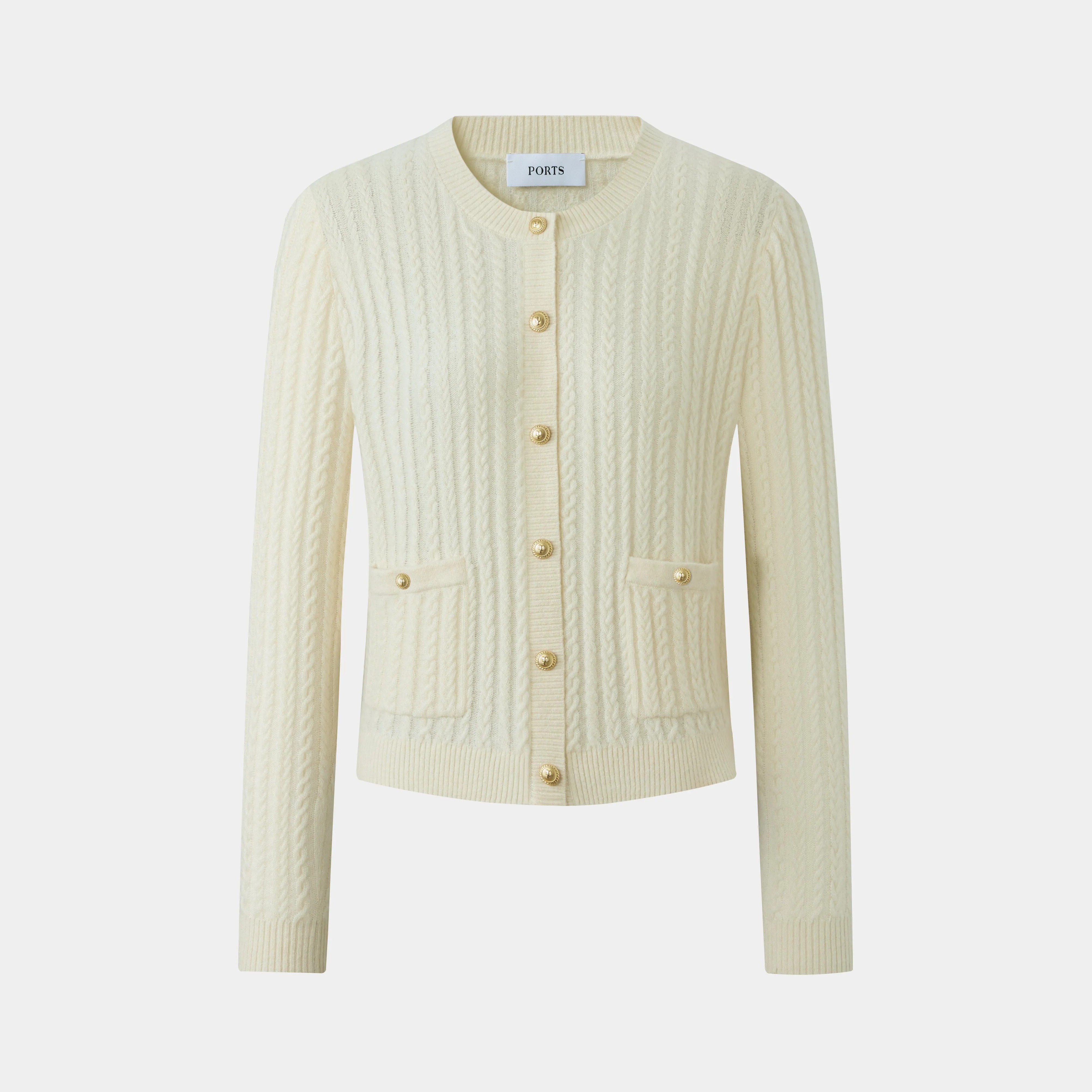 WHITE CABLE KNIT CARDIGAN sold by Ports 1961
