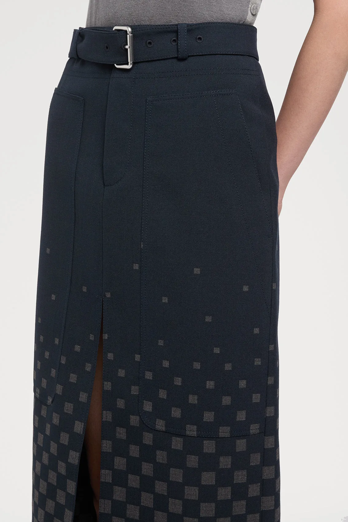 NAVY CHECK PRINT SKIRT sold by Ports 1961 product image thumbnail 4
