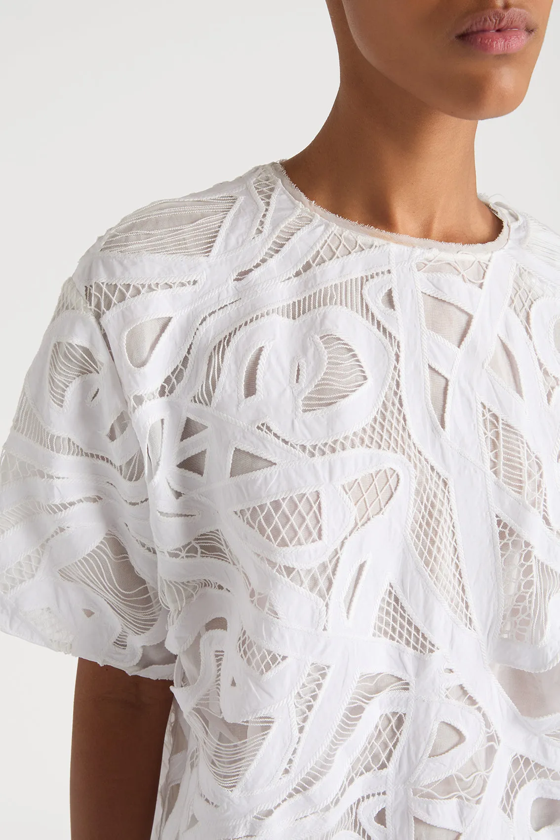 WEAVING-INSPIRED LACE SHORTSLEEVE TOP sold by Ports 1961 product image thumbnail 2