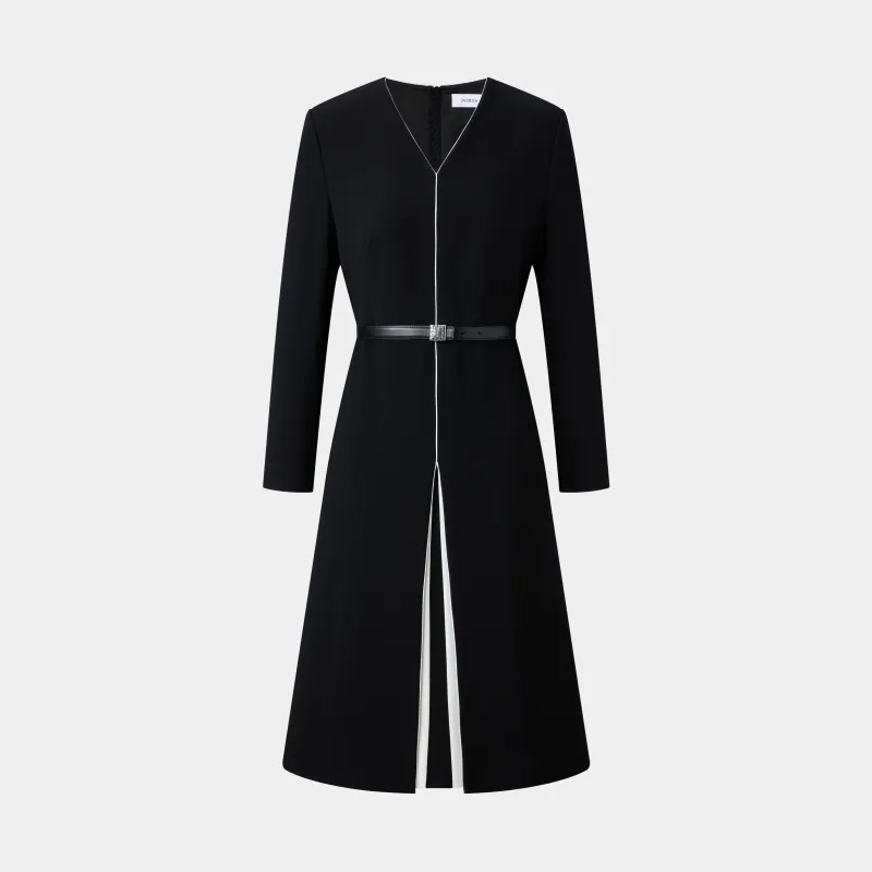 CLASSIC ESSENTIAL LITTLE BLACK DRESS, WITH WHITE CONTRAST SLIT sold by Ports 1961