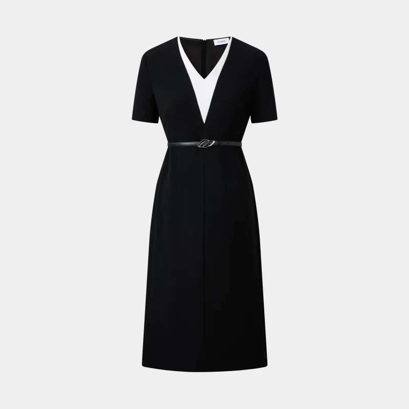 CLASSIC ESSENTIAL LITTLE BLACK DRESS, WITH WHITE CONTRAST made by Ports 1961