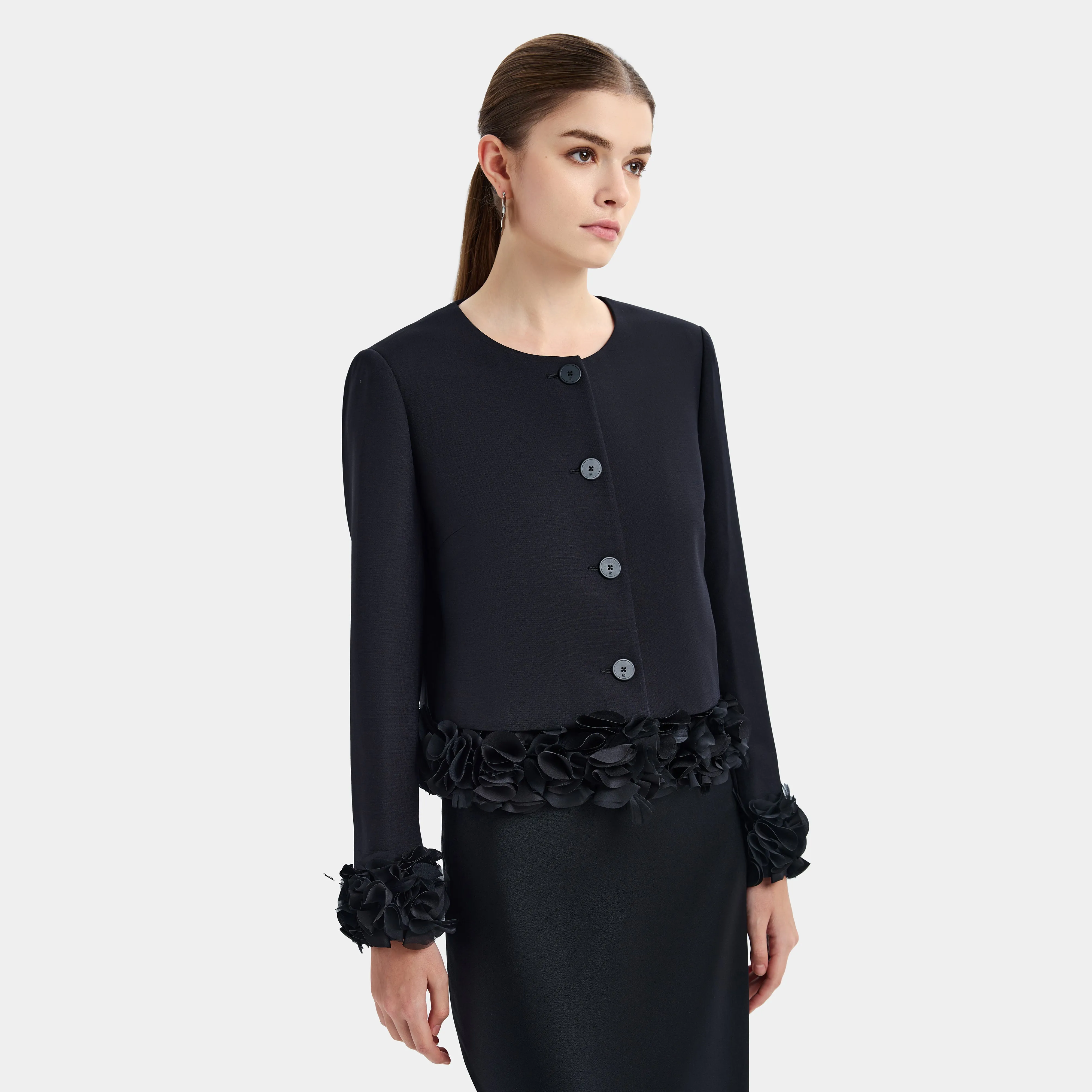 CLASSIC BLACK JACKET WITH FRINGE DETAILS AROUND THE CUFFS, EFFORTLESSLY STYLISH sold by Ports 1961 product image thumbnail 5