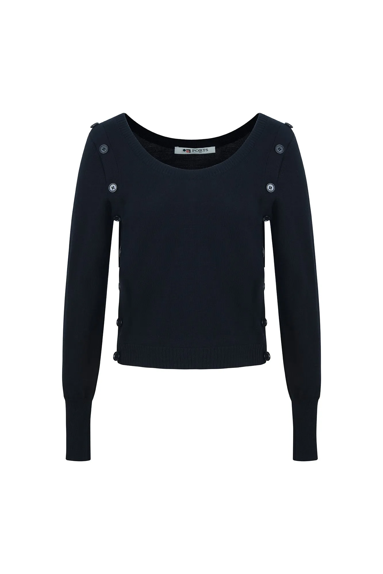 Cozy Knitwear With Contrast Buttons in Black sold by Ports 1961