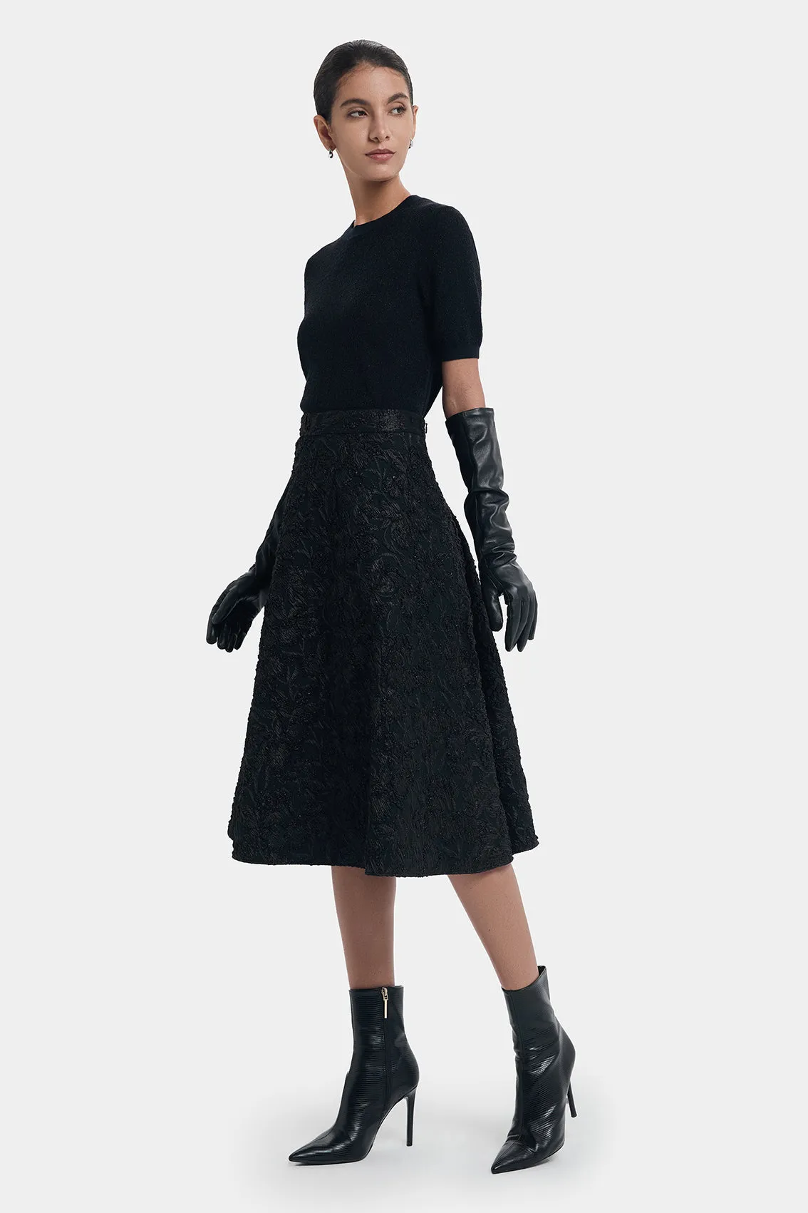 FLATTERING A-LINE FLORAL BROCADE SKIRT sold by Ports 1961 product image thumbnail 3