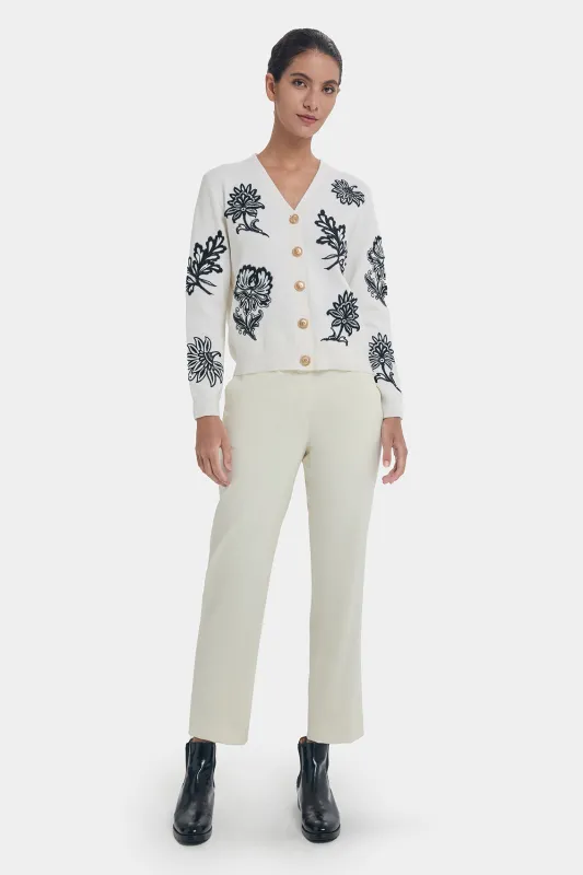 FLORAL EMBROIDERY WOOL CARDIGAN made by Ports 1961