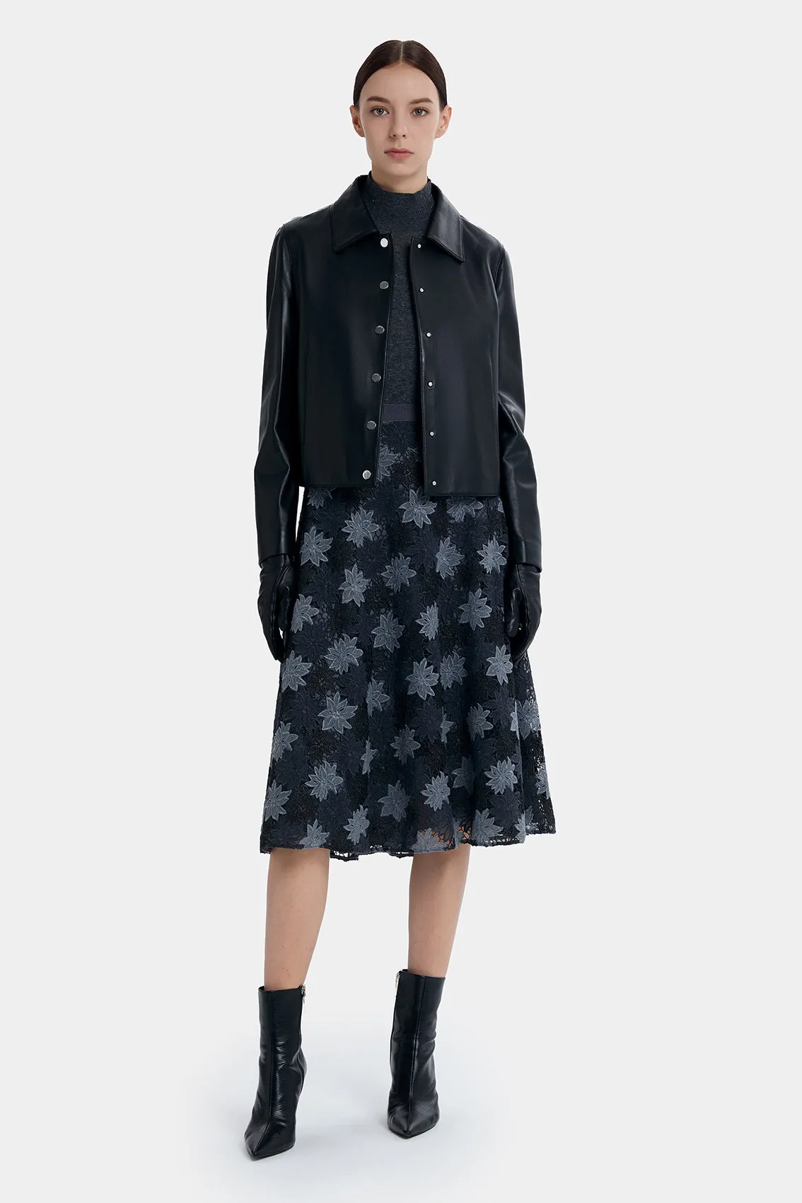 EXQUISTE SILVER FLORAL A-LINE SKIRT sold by Ports 1961