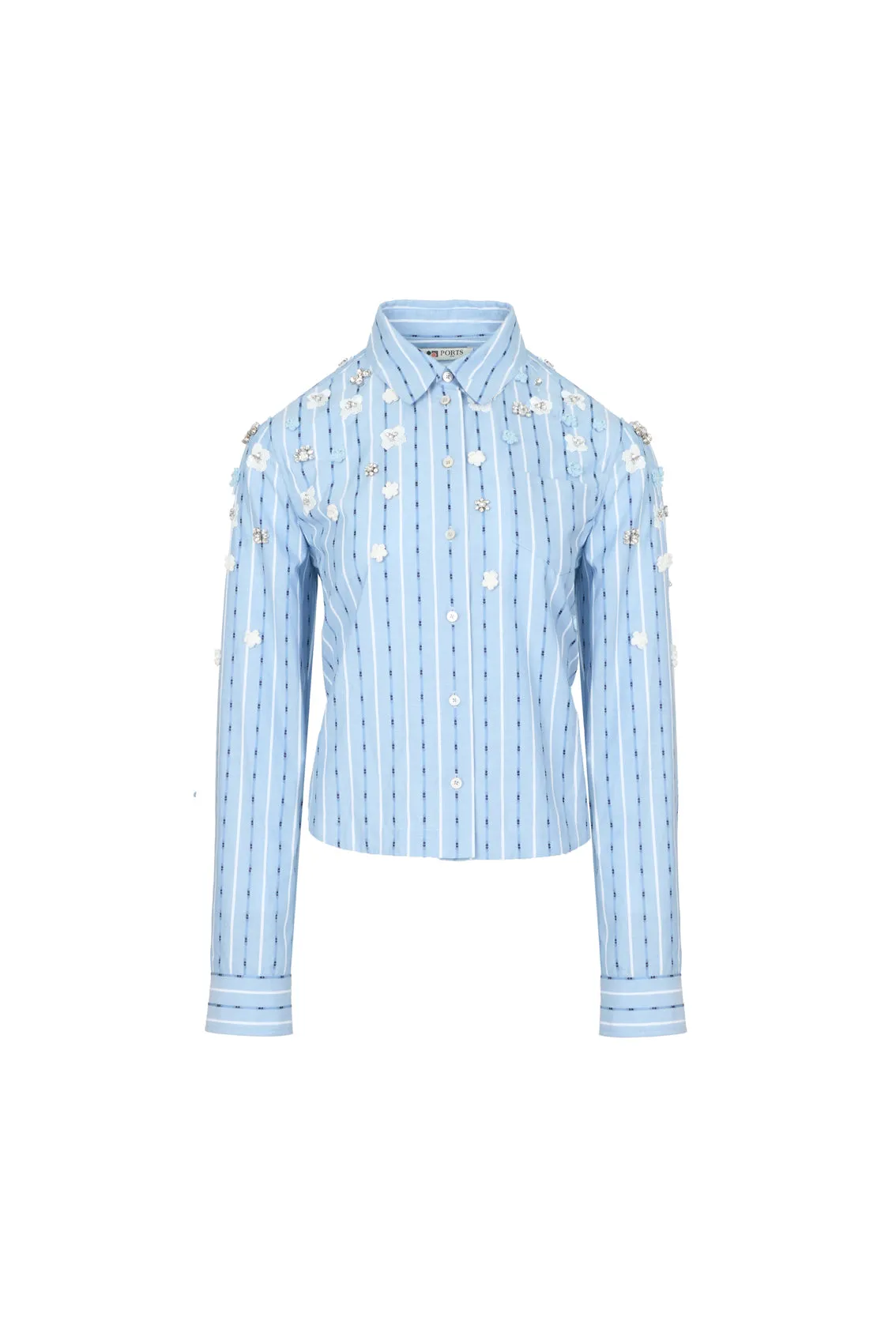 BLUE WHITE FLOWER DECORATION SHIRT sold by Ports 1961