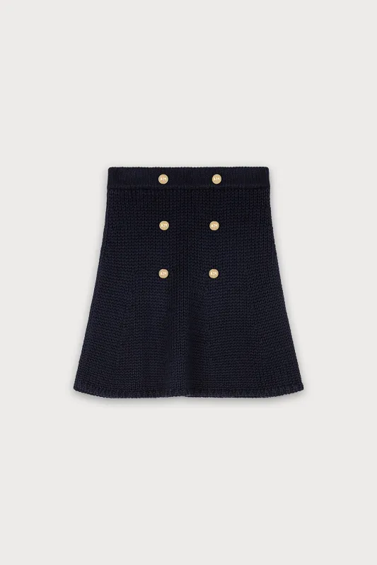 BUTTONED KNIT MINI SKIRT IN NAVY sold by Ports 1961