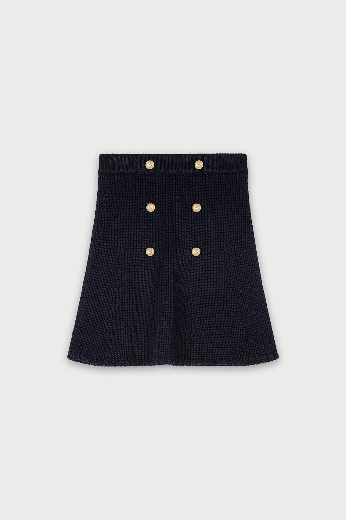 BUTTONED KNIT MINI SKIRT IN NAVY sold by Ports 1961
