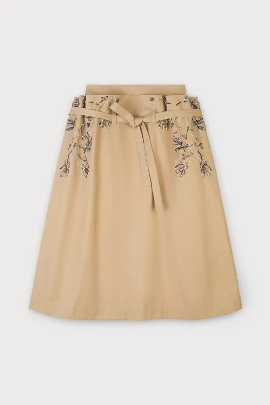 BEIGE EMBROIDERED A-LINE SKIRT sold by Ports 1961