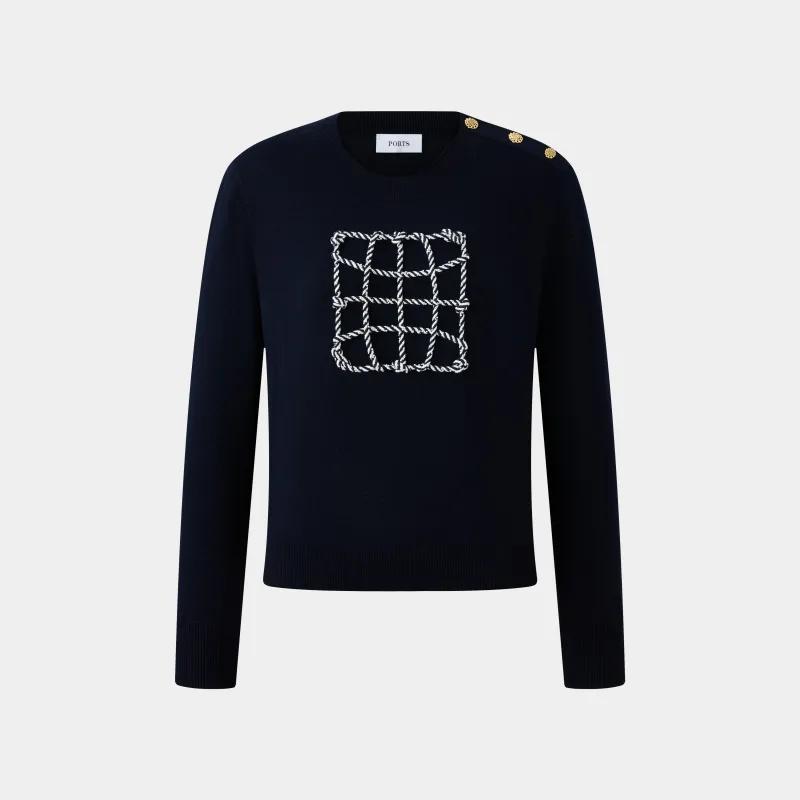 PORTS GLOBE MOTIF EMBLEM KNIT SWEATER sold by Ports 1961